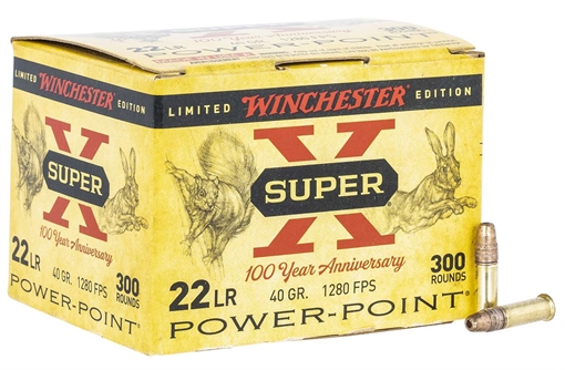 Picture of WINCHESTER 100 YR ANNIV AMO 22LR 40 GR POWER POINT 300RD (10 BOX CASE) X22LRPP100