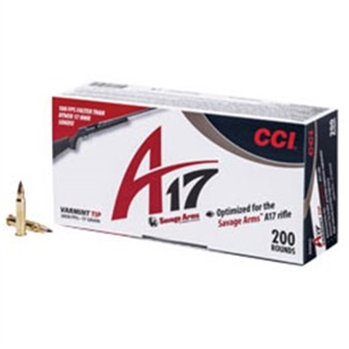 Picture of CCI A17 Varmint Tip Rimfire Ammunition .17 HMR 17 gr Vtip 2650 fps 200/ct 949CC