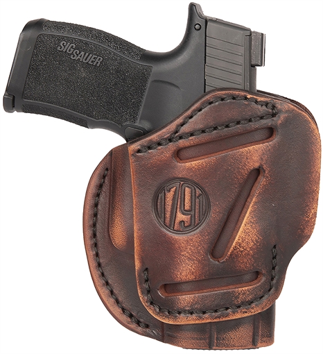 Picture of 1791 Gunleather 3-Way IWB/OWB Size 02 Vintage Leather Belt Loop Fits Ruger LCP Fits S&W Bodyguard Fits Glock 42 Ambidextrous Hand 3WH2VTGA