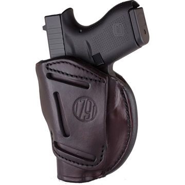 Picture of 1791 Gunleather 4-Way IWB/OWB Size 03 Signature Brown Leather Belt Clip Compatible w/Glock 26/Ruger LC9/S&W M&P Shield/2.0 9/40 Right Hand 4WH3SBRR
