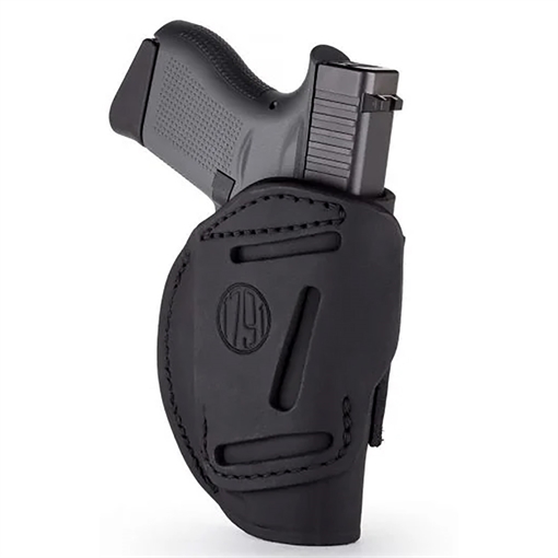 Picture of 1791 Gunleather 4 Way Holster, Belt Holster, Left Hand, Stealth Black, Leather, Fits Glock 22, 23, 26, 27, 28, 29, 30, 33, 39 / Sig Sauer P228, P229 / Springfield XDS, XDE, XD (9 and 40 cal.) / Taurus G2, G2c, 709 slim / And similar frames 4WH-4-SBL-L 4WH4SBLL