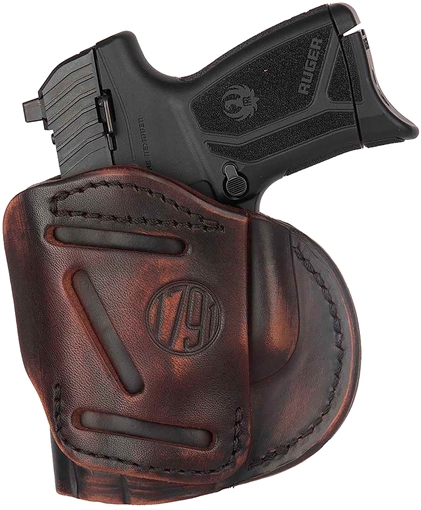 Picture of 1791 Gunleather 4-Way IWB/OWB 04 Vintage Leather Belt Clip Compatible w/Springfield XDS/Springfield XD/Glock 26/S&W M&P Shield Plus 4WH4VTGR