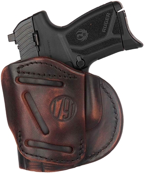 Picture of 1791 Gunleather 4-Way IWB/OWB 04 Vintage Leather Belt Clip Compatible w/Springfield XDS/Springfield XD/Glock 26/S&W M&P Shield Plus 4WH4VTGR