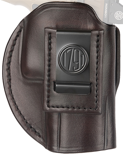Picture of 1791 Gunleather 4-Way IWB/OWB Size 06 Signature Brown Leather Belt Clip Compatible w/ Glock 21/Sig P225 Right Hand 4WH6SBRR