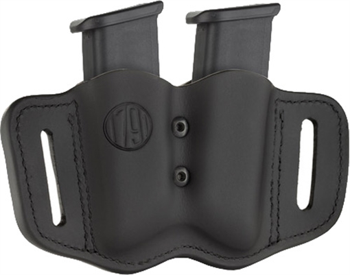 Picture of 1791 Gunleather MAG-F Double Mag Holster Stealth Black Leather Belt Slide Compatible w/ Double Stack Ambidextrous MAGF22SBLA
