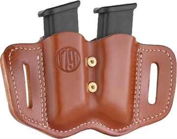 Picture of 1791 Gunleather MAG-F Double Mag Holster Classic Brown Leather Belt Slide Compatible w/ Double Stack Ambidextrous MAGF22CBRA