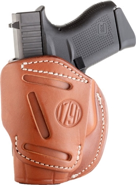 Picture of 1791 Gunleather 4-Way IWB/OWB Size 02 Classic Brown Leather Belt Clip Compatible w/Ruger LCP/S&W Bodyguard/Glock 42/43/43X Right Hand 4WH2CBRR