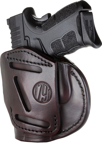 Picture of 1791 Gunleather 4-Way IWB/OWB Size 04 Signature Brown Leather Belt Clip Compatible w/Glock 26/S&W M&P Shield/Springfield XD/XDS Right Hand 4WH4SBRR