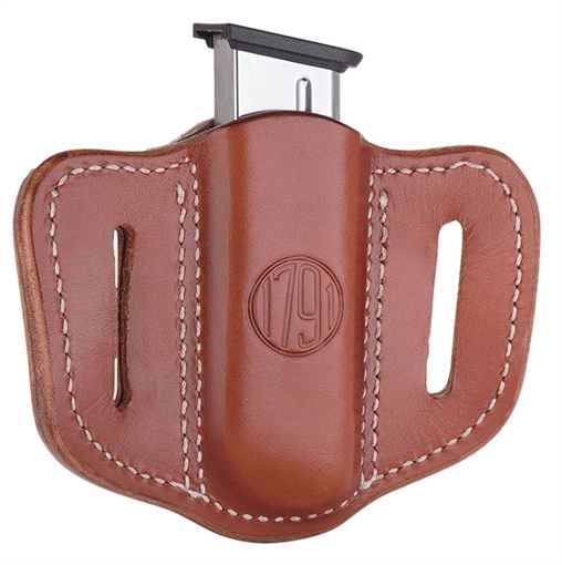 Picture of 1791 Gunleather MAG1.1 Single Mag Holster Classic Brown Leather Belt Slide Compatible w/ Single Stack Ambidextrous MAG11CBRA