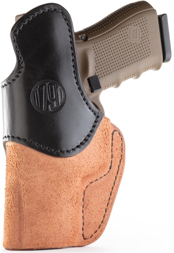 Picture of 1791 Gunleather RCH IWB Size 04 Black/Brown Leather Belt Clip Compatible w/Glock 17/S&W M&P Shield/Springfield XD Right Hand RCH4BLBR