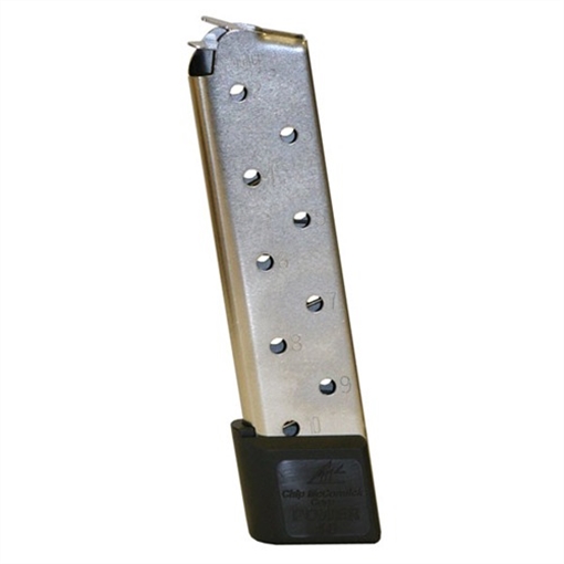 Picture of CMC Products 15150 Power Mag 10rd 45 ACP Fits 1911 Government Stainless Steel w/ Black Base Pad 15150 M-PM-45FS10
