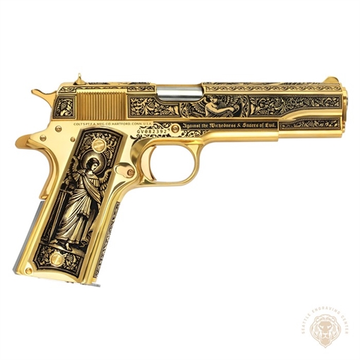 Picture of 1911 GOV CLASSIC CUSTOM 38SUPER GOLD ARCHANGEL SEMI-AUTO HANDGUN SEC1 -