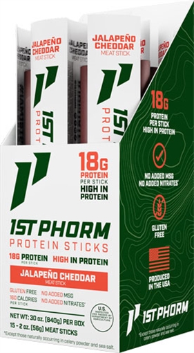 Picture of 1ST PHORM PROTEIN BEEF STICKS JALEPENO CHEDDAR 15 STICKS 1P48392