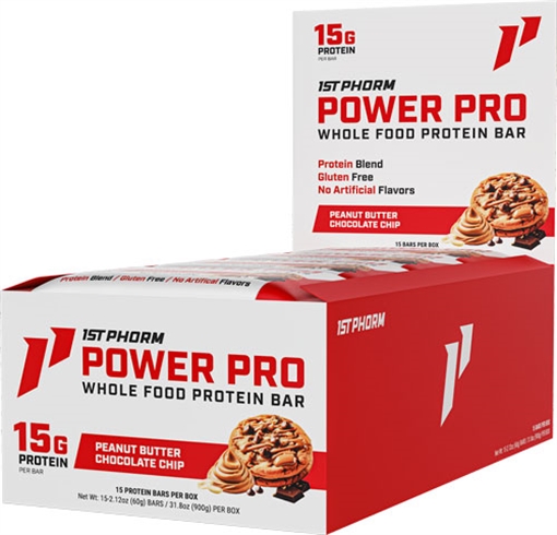 Picture of 1ST PHORM WHOLE FOOD POWER PRO BAR PB CHOCOLATE CHIP 15 BARS 1P28398
