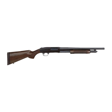 Picture of Mossberg 500 Retrograde Full Size 12 Gauge Pump 3" 5+1 18.50" Blued Steel Barrel, Blued Drilled & Tapped Steel Receiver, Fixed Walnut Stock, Ambidextrous 50429