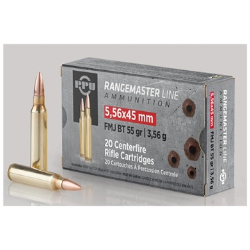 Picture of PPU Rangemaster 5.56x45mmNATO 55gr Full Metal Jacket Boat Tail/1000rds *Sold by Case *Includes Metal Can PPRM5561M