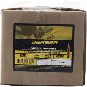 Picture of Berger Bullets 6MM 109GR LONG RANGE HYBRID TARGET 1500/BOX 24985