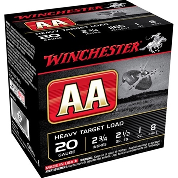 Picture of Winchester Ammunition AA Heavy Target Load, 20 Gauge, 2.75", #8, 2.5 Dram 1 oz., Shotshell, 25 Round Box AAH208