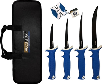 Picture of AccuSharp Knife Kit 4.75/5.50/6.50/8" Fixed Fillet Plain Satin Stainless Steel Blade/ Blue Non-Slip Grip TPR Handle Includes 2-Step Sharpener 737C