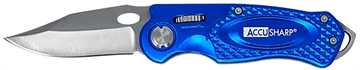 Picture of AccuSharp Sport 3" Folding Plain Stainless Steel Blade/Blue Anodized Aluminum Handle Includes Belt Clip 701C