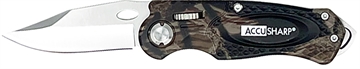 Picture of AccuSharp Sport 3" Folding Plain Stainless Steel Blade/Camo Anodized Aluminum Handle Includes Belt Clip 704C