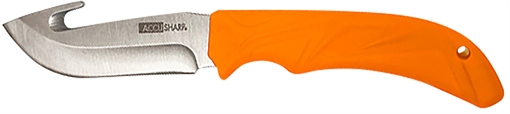 Picture of AccuSharp Gut Hook 3.50" Fixed Gut Hook Plain Stainless Steel Blade/Blaze Orange Rubber Handle Includes Belt Carry Pouch 729C