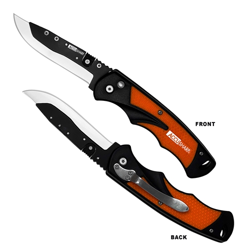 Picture of AccuSharp Replaceable Blade Razor 3.50" Folding Plain Stainless Steel Blade/Blaze Orange Ergonomic Anti-Slip Anodized Aluminum Handle/ Includes 2 Replacement Blades/Belt Clip 741C