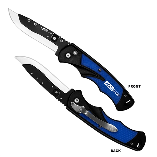 Picture of AccuSharp Replaceable Blade Razor 3.50" Folding Plain Stainless Steel Blade/Royal Blue Ergonomic Anti-Slip Anodized Aluminum Handle/Includes 2 Replacement Blades/Belt Clip 743C