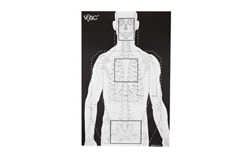 Picture of Action Target VTAC-P, Viking Tactics Double Sided Advanced Training Target, Marksmanship Side Has 4 SR-1C Bulls-Eye Target w/1" Square Sighting Grid, Silhouette Side w/Visible Skeleton, Black/White, 23"x35", 100 Per Box VTAC-P-100 VTACP100
