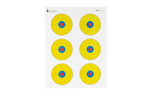 Picture of Action Target Action Target, PR-BE6, High Visibility Fluorescent Yellow, 6 Bull's-Eye Target, Blue/Red/Yellow, 17.5"x23", 100 Per Box PR-BE6-100 PRBE6100