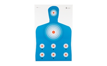 Picture of Action Target PR-CQ1, High Visibility Fluorescent Target, Modified B-27 Target, Black/Blue/Red, 23"x35", 100 Per Box PR-CQ1-100 PRCQ1100