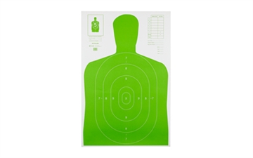 Picture of Action Target B-27E High Visibility Target, Fluorescent Green, Silhouette Cut Off Below Ring 7, 23"x35", 100 Per Box B-27E-LGR-100 B27ELGR100