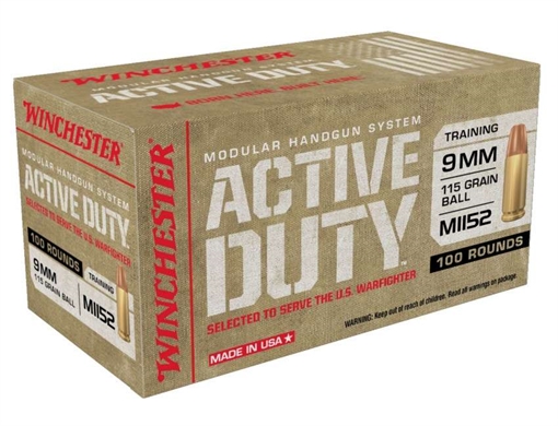 Picture of WINCHESTER ACTIVE DUTY AMO 9MM +P+ 115GR FMJ FN MHS 100RD (5 BOX CASE) WIN9MHSC