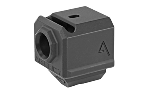 Picture of Agency Arms Gen3 Compensator, Features a single top venting port and a front sight hole, Two set screws with an Allen Wrench and a vial of Rockset are included in package, Fits Glock 17/19/34, Standard 1/2 x 28 thread pitch, Black finish 417S-G3-BLK