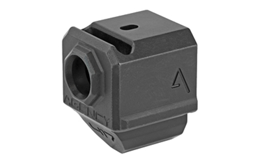 Picture of Agency Arms Gen4 Compensator, Features a single top venting port and a front sight hole, Two set screws with an Allen Wrench and a vial of Rockset are included in package, Fits Glock 17/19/34, Standard 1/2 x 28 thread pitch, Black finish 417S-G4-BLK