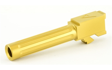 Show details for Agency Arms Mid Line Barrel, 9MM, Titanium Nitride Finish, Fluted, Fits Glock 19 MLG19FTIN Picture of Agency Arms Mid Line Barrel, 9MM, Titanium Nitride Finish, Fluted, Fits Glock 19 MLG19FTIN