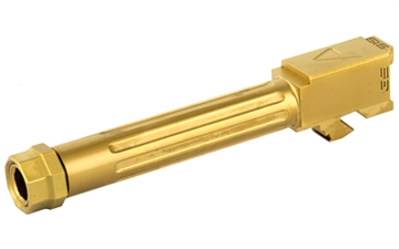 Picture of Agency Arms Mid Line Barrel, 9MM, Titanium Nitride Finish, Gold, Threaded And Fluted, Fits Glock 19 Gen 5 MLG19G5T-FTIN
