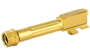 Show details for Agency Arms Mid Line Barrel, 9MM, Titanium Nitride Finish, Threaded And Fluted, Fits Glock 43 MLG43T/FTIN Picture of Agency Arms Mid Line Barrel, 9MM, Titanium Nitride Finish, Threaded And Fluted, Fits Glock 43 MLG43T/FTIN
