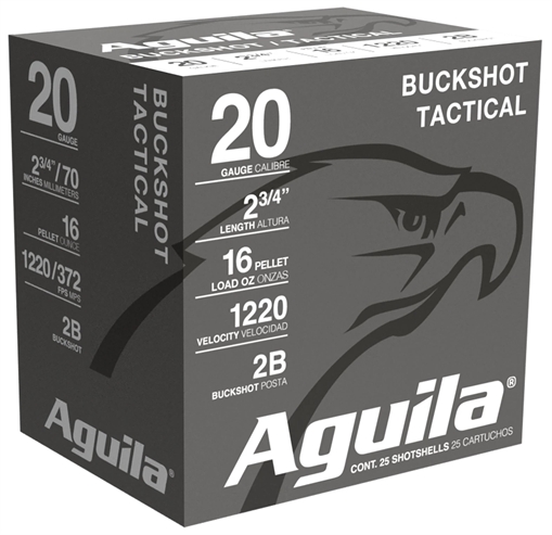 Picture of Aguila Buckshot High Velocity 20Gauge 2.75" 1oz 2Buck Shot 25 Per Box/10 Case 1C2002BA