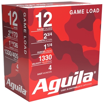 Picture of Aguila Ammunition 12ga Birdshot 2.75 inch Shotgun Shells - #4 Shot 1.25oz 1330 fps 1CHB1204