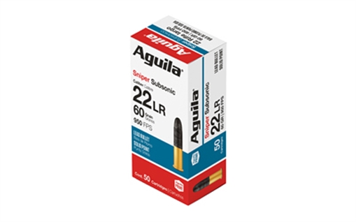 Picture of Aguila Ammunition Rimfire, Sniper Subsonic, 22LR, 60Gr, Solid Point Bullet, 50 Round Box 1B220112