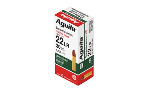 Picture of Aguila Ammunition .22 LR Super Max Rifle Ammo - 30 Grain | Copper Plated Hollow Point | 50rd Box 1B220297