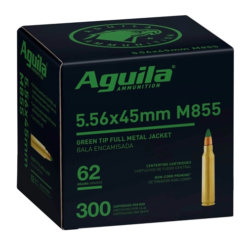 Picture of Aguila Green Tip M855 5.56x45mm NATO 62gr Full Metal Jacket Boat Tail 300 Per Box/4 Case 1E556125