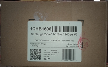 Picture of Aguila Ammunition 16ga Birdshot 2.75 inch Shotgun Shells - #6 Shot 1-1/8oz 1240 fps 250rd Case 1CHB1606