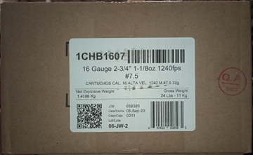 Picture of Aguila Ammunition 16ga Birdshot 2.75 inch Shotgun Shells - #7.5 Shot 1-1/8oz 1240 fps 250rd Case 1CHB1607