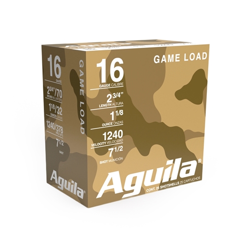 Picture of Aguila Ammunition 16ga Birdshot 2.75 inch Shotgun Shells - #7.5 Shot | 1-1/8oz | 1240 fps | 25rd Box 1CHB1607