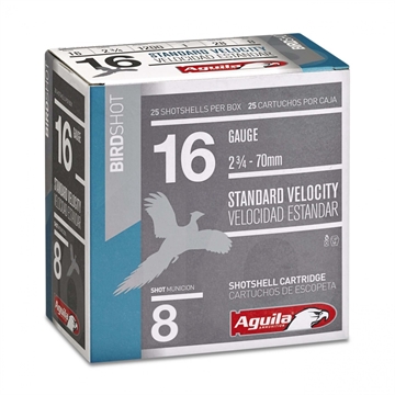 Picture of Aguila Ammunition 16ga Birdshot 2.75 inch Shotgun Shells - #8 Shot 1oz 1200 fps 25rd Box 1CHB1618