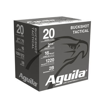 Picture of Aguila Ammunition 20ga Buckshot 2.75 inch Shotgun Shells - 2Buck 1oz 1220 fps 25rd Box 1C2002BA
