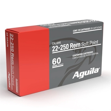 Picture of Aguila Ammunition 22-250 Rem Rifle Ammo - 60 Grain Soft Point 20rd Box 8338AG