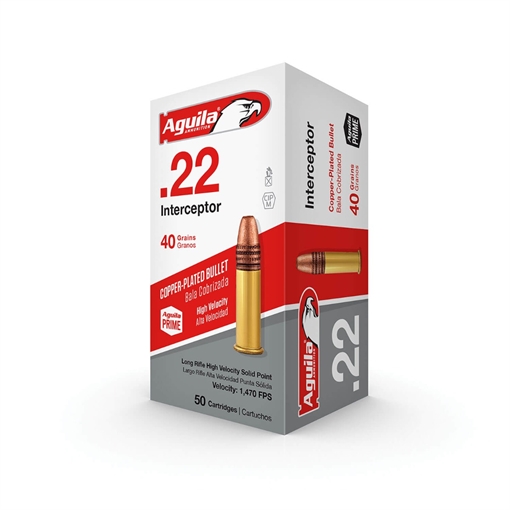 Picture of Aguila Ammunition .22 LR Interceptor Rifle Ammo - 40 Grain | Copper Plated Solid Point 1B220320 -